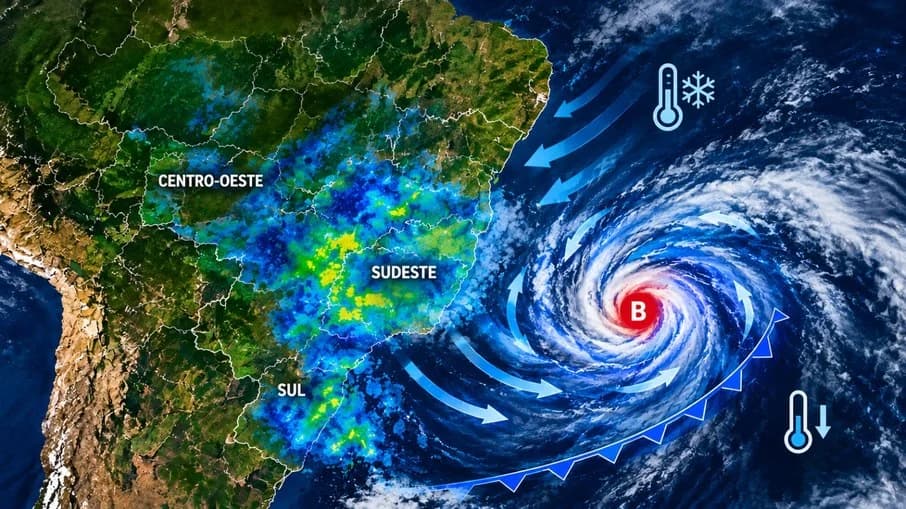 Ciclone extratropical deve intensificar chuvas e provocar mudanças no tempo no Brasil
